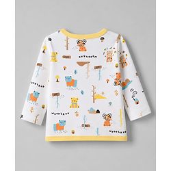 Babyhug 100% Cotton Interlock Knit Front Open Full Sleeves Striped Jhablas With Teddy Bear Print & Applique Pack of 3 - Yellow, White & Light Blue