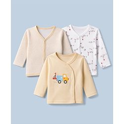 Babyhug 100% Cotton Interlock Knit Jhablas with Full Sleeves and Truck Print Pack of 3 in Cream
