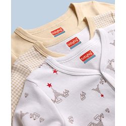 Babyhug 100% Cotton Interlock Knit Jhablas with Full Sleeves and Truck Print Pack of 3 in Cream