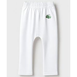 Babyhug 100% Cotton Knit Full Length Striped & Dino Printed Diaper Leggings Pack Of 3 - Green Yellow & White