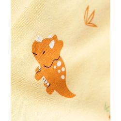 Babyhug 100% Cotton Knit Full Length Striped & Dino Printed Diaper Leggings Pack Of 3 - Green Yellow & White