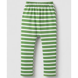 Babyhug 100% Cotton Knit Full Length Striped & Dino Printed Diaper Leggings Pack Of 3 - Green Yellow & White
