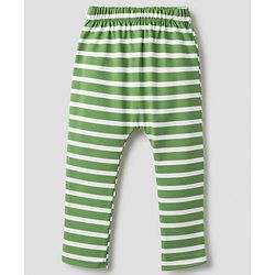 Babyhug 100% Cotton Knit Full Length Striped & Dino Printed Diaper Leggings Pack Of 3 - Green Yellow & White