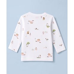 Babyhug 100% Cotton Knit Full Sleeves Striped Jhablas with Animal & Farm Print Pack of 3 - Peach , Green & White