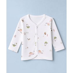 Babyhug 100% Cotton Knit Full Sleeves Striped Jhablas with Animal & Farm Print Pack of 3 - Peach , Green & White