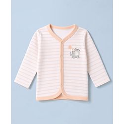 Babyhug 100% Cotton Knit Full Sleeves Striped Jhablas with Animal & Farm Print Pack of 3 - Peach , Green & White