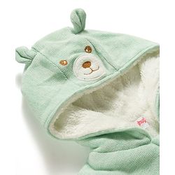 Babyhug Knit Full Sleeves Bear & Paw Embroidered Hooded Sweater - Mint