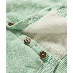 Babyhug Knit Full Sleeves Bear & Paw Embroidered Hooded Sweater - Mint