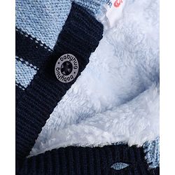 Babyhug Knit Hooded Sweater with Stripes & Tiger Design with Ear Applique - Blue