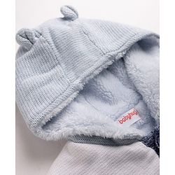 Babyhug Knit Front Open Full Sleeves Hooded Sweater with Bear Patch and Color Block - Blue