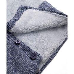 Babyhug Knit Front Open Full Sleeves Hooded Sweater with Bear Patch and Color Block - Blue