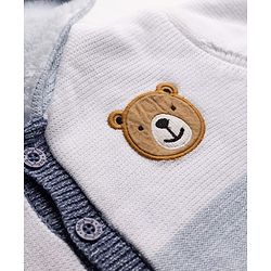 Babyhug Knit Front Open Full Sleeves Hooded Sweater with Bear Patch and Color Block - Blue