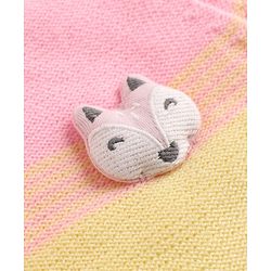 Babyhug Knit Front Open Full Sleeves Hooded Sweater with Fox Applique and Color Block - Yellow