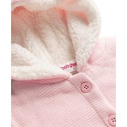 Babyhug Knit Full Sleeves Hooded Sweater With Bunny Patch - Pink