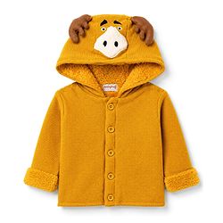Babyhug Knit Full Sleeves Animal Embroidered Hooded Sweater -Yellow