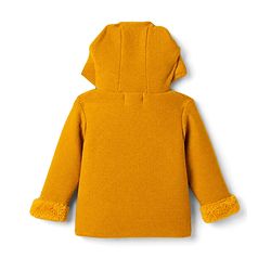 Babyhug Knit Full Sleeves Animal Embroidered Hooded Sweater -Yellow
