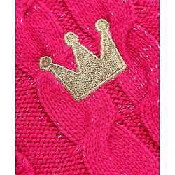 Babyhug Cable Fur- Lined Knit Full Sleeves Hooded Sweater with Crown Patch - Dark Pink