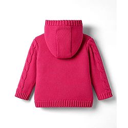 Babyhug Cable Fur- Lined Knit Full Sleeves Hooded Sweater with Crown Patch - Dark Pink