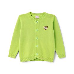 Babyhug Knit Full Sleeves Front Open Floral Embroidered Sweater - Green