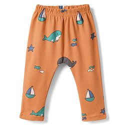 Babyhug Cotton Interlock Knit Full Length Diaper Leggings With Sea Life Print Pack of 3 - Multicolor