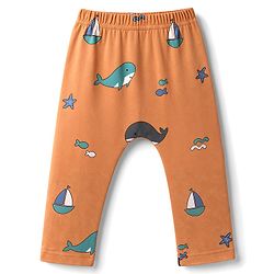 Babyhug Cotton Interlock Knit Full Length Diaper Leggings With Sea Life Print Pack of 3 - Multicolor