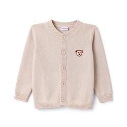 Babyhug Knit Full Sleeves Front Open Sweater with Cub Face Embroidered - Tan