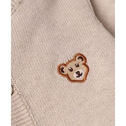 Babyhug Knit Full Sleeves Front Open Sweater with Cub Face Embroidered - Tan