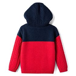 Babyhug Fur- Lined Knit Full Sleeves Hooded Sweater with Colour Block Design - Red