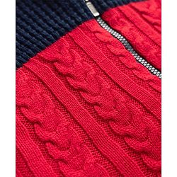 Babyhug Fur- Lined Knit Full Sleeves Hooded Sweater with Colour Block Design - Red