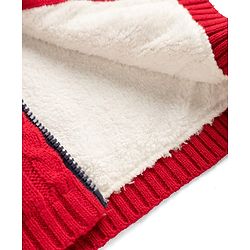 Babyhug Fur- Lined Knit Full Sleeves Hooded Sweater with Colour Block Design - Red