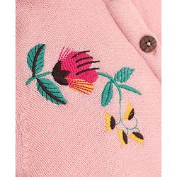 Babyhug Knit Front Open Hooded Sweater with Full Sleeves and Flowers and Bird Embroidery in Pink