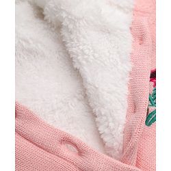 Babyhug Knit Front Open Hooded Sweater with Full Sleeves and Flowers and Bird Embroidery in Pink