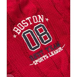 Babyhug Knit Full Sleeves Hooded Text Printed Sweater With Cable Knit - Red