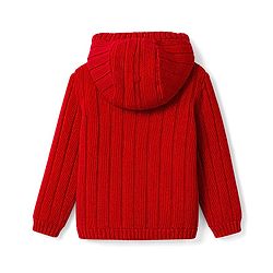 Babyhug Knit Full Sleeves Hooded Text Printed Sweater With Cable Knit - Red