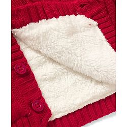 Babyhug Knit Full Sleeves Hooded Text Printed Sweater With Cable Knit - Red