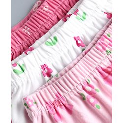 Babyhug Cotton Knit Full Length Diaper Leggings WIth Floral & Bow Print Pack of 3 - Multicolor