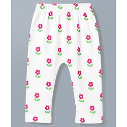 Babyhug Cotton Knit Full Length Diaper Leggings WIth Floral & Bow Print Pack of 3 - Multicolor