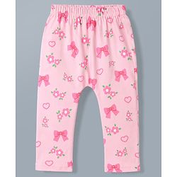 Babyhug Cotton Knit Full Length Diaper Leggings WIth Floral & Bow Print Pack of 3 - Multicolor