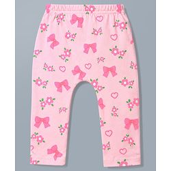 Babyhug Cotton Knit Full Length Diaper Leggings WIth Floral & Bow Print Pack of 3 - Multicolor