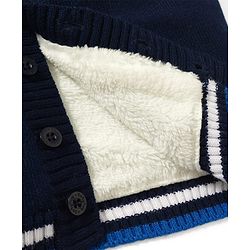Babyhug Fur- Lined Knit Full Sleeves Tiger Embroidered Hooded Sweater - Navy Blue