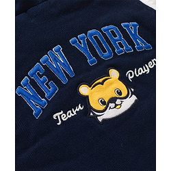 Babyhug Fur- Lined Knit Full Sleeves Tiger Embroidered Hooded Sweater - Navy Blue