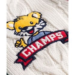 Babyhug Knitted Full Sleeves Hooded Sweater With Tiger Embroidery - Green White & Red