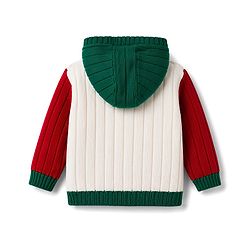 Babyhug Knitted Full Sleeves Hooded Sweater With Tiger Embroidery - Green White & Red