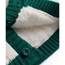 Babyhug Knitted Full Sleeves Hooded Sweater With Tiger Embroidery - Green White & Red