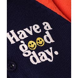 Babyhug Fur- Lined Knit Full Raglan Sleeves Hooded Sweater with Front & Back Text Design - Navy