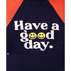 Babyhug Fur- Lined Knit Full Raglan Sleeves Hooded Sweater with Front & Back Text Design - Navy