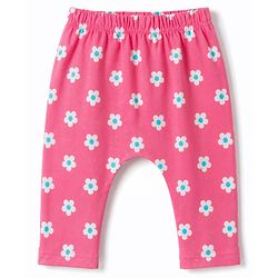 Babyhug Cotton Knit Full Length Diaper Leggings With Floral Heart & Rainbow Print Pack of 3 - Multicolor