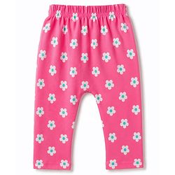 Babyhug Cotton Knit Full Length Diaper Leggings With Floral Heart & Rainbow Print Pack of 3 - Multicolor