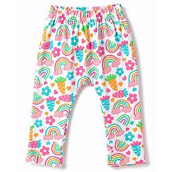 Babyhug Cotton Knit Full Length Diaper Leggings With Floral Heart & Rainbow Print Pack of 3 - Multicolor
