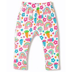 Babyhug Cotton Knit Full Length Diaper Leggings With Floral Heart & Rainbow Print Pack of 3 - Multicolor